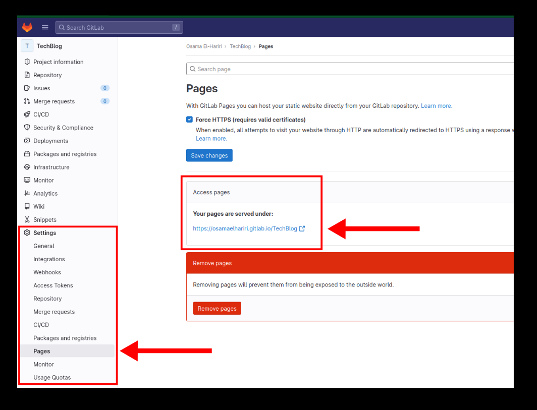 Access GitLab page from settings